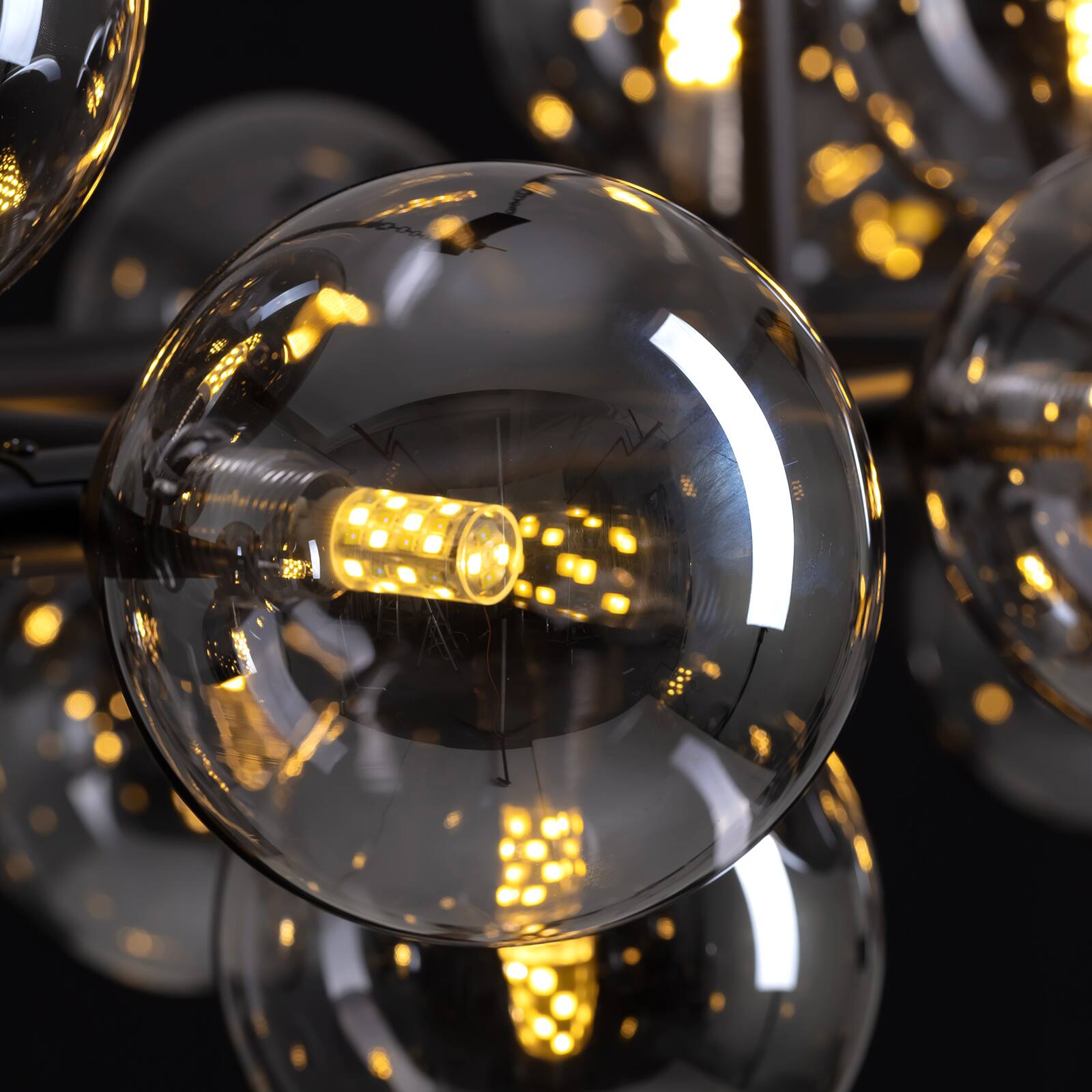 Alt View 9. Siljoy - 47 Inch 24 Lights Luxury Smoke Globe Linear Molecular Chandelier for  Island Dining Room Living Room and Foyer - smoky gray.