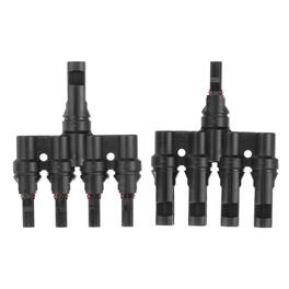 Unique Bargains - A Pair T-Shaped Branch Connector 1 to 4 Male/Female for Solar Panel Parallel Connection - Black