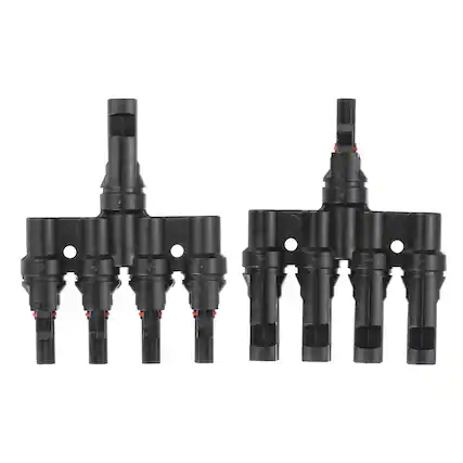 Front. Unique Bargains - A Pair T-Shaped Branch Connector 1 to 4 Male/Female for Solar Panel Parallel Connection - Black.