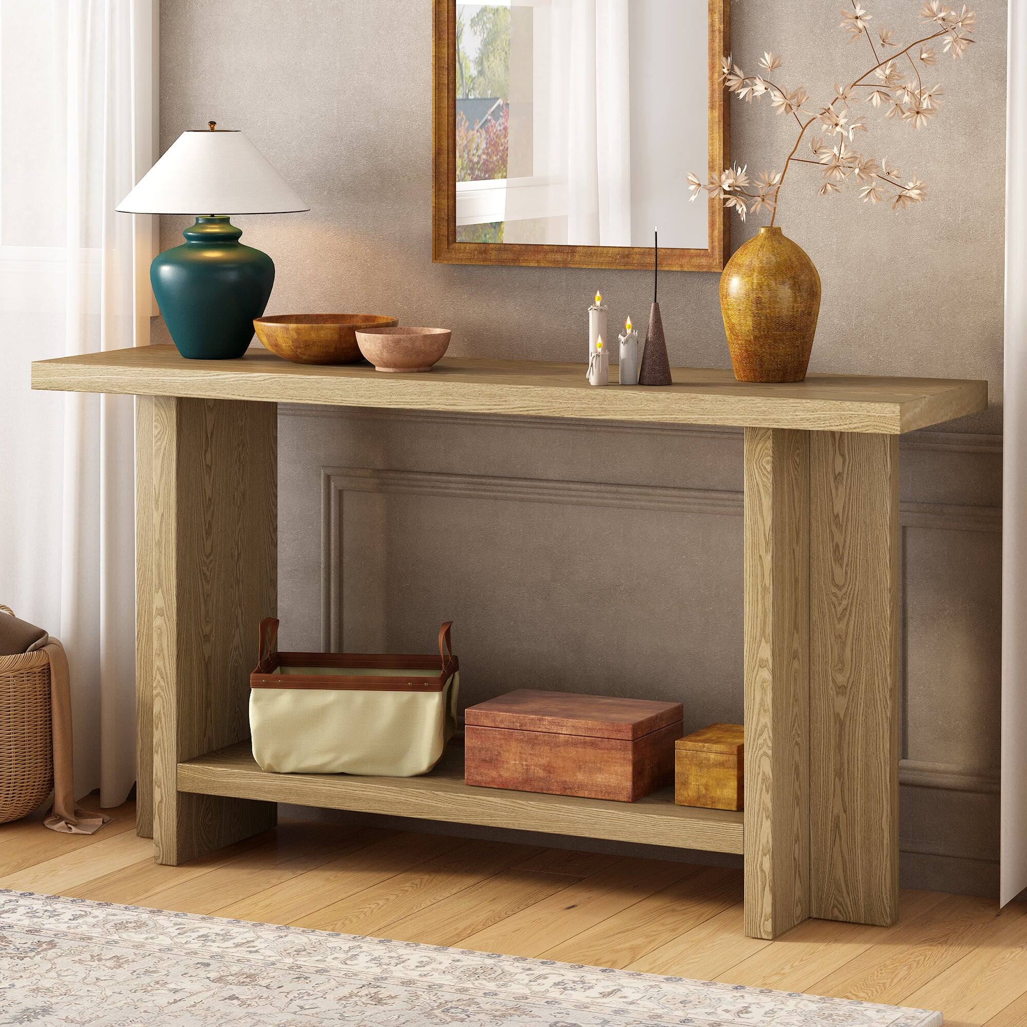 Alt View 7. Boyel Living - Large 60-Inch Modern Console Table with Shelf, Sturdy Ash Wood Finish - Brown.