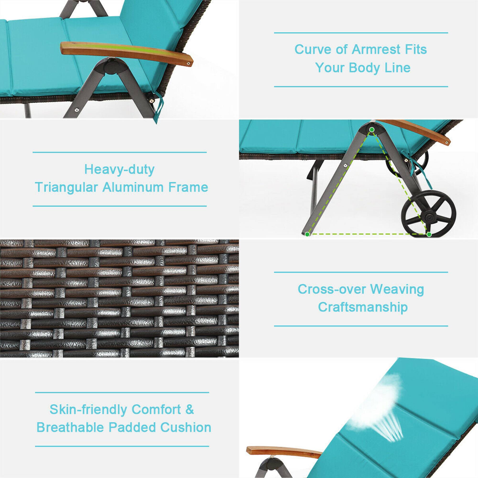 - Curve of Armrest Fits Your Body Line
- Heavy-duty Triangular Aluminum Frame
- Cross-over Weaving Craftsmanship
- Skin-friendly Comfort & Breathable Padded Cushion
