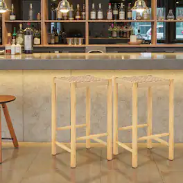 Hivvago - 26-Inch Dining Bar Stools with Rubber Wood Frame - Set of 2 - Natural