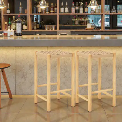 Front. Hivvago - 26-Inch Dining Bar Stools with Rubber Wood Frame - Set of 2 - Natural.