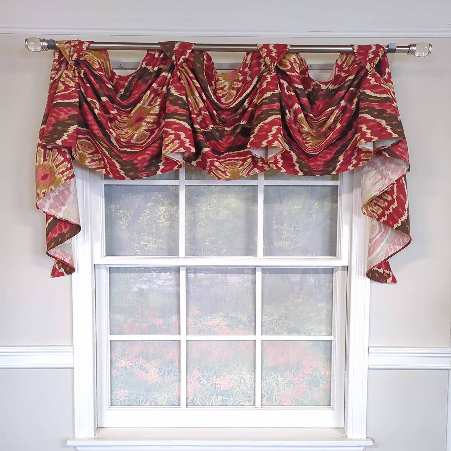 Angle. RLF Home - RLF Home Begonia 3-S Victory 100% Cotton Tab Top Swag Window Curtain 54" x 25" Red - Red.