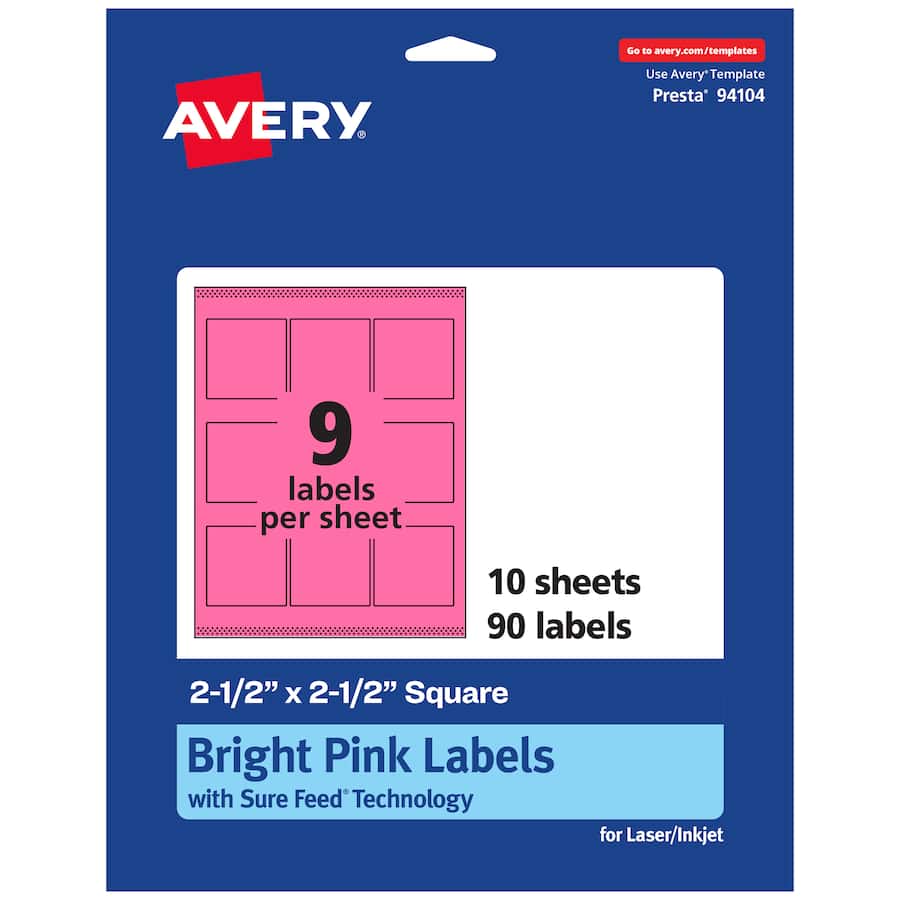 Avery Printable Square Labels, Bright 2.5