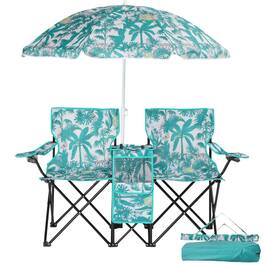 Winado - Folding Beach Chairs with Umbrella, 2-Camping Chairs with Canopy, Cooler Fold-Up Table, Carrying Bag for Adults Outdoor - Pineapple Pattern