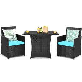 Costway - 3PCS Patio Rattan Furniture Set Cushion Sofa Armrest Garden - Turquoise