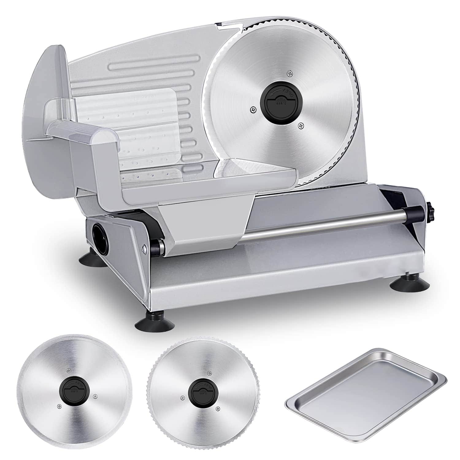 GlowWise - 200W Electric Meat Slicer - 2×7.5" Stainless Steel Blades, Adjustable Thickness, Child Lock, for Meat/Cheese/Bread - Silver