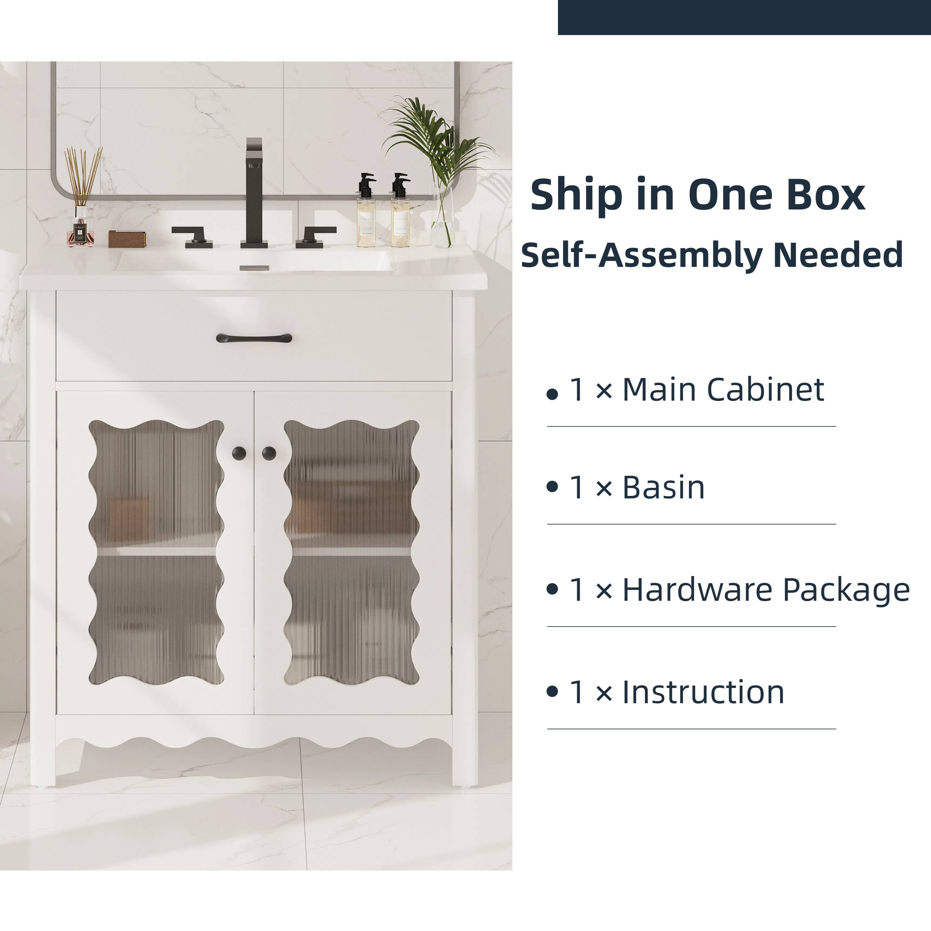 Ship in One Box  
Self-Assembly Needed

- 1 x Main Cabinet
- 1 x Basin
- 1 x Hardware Package
- 1 x Instruction