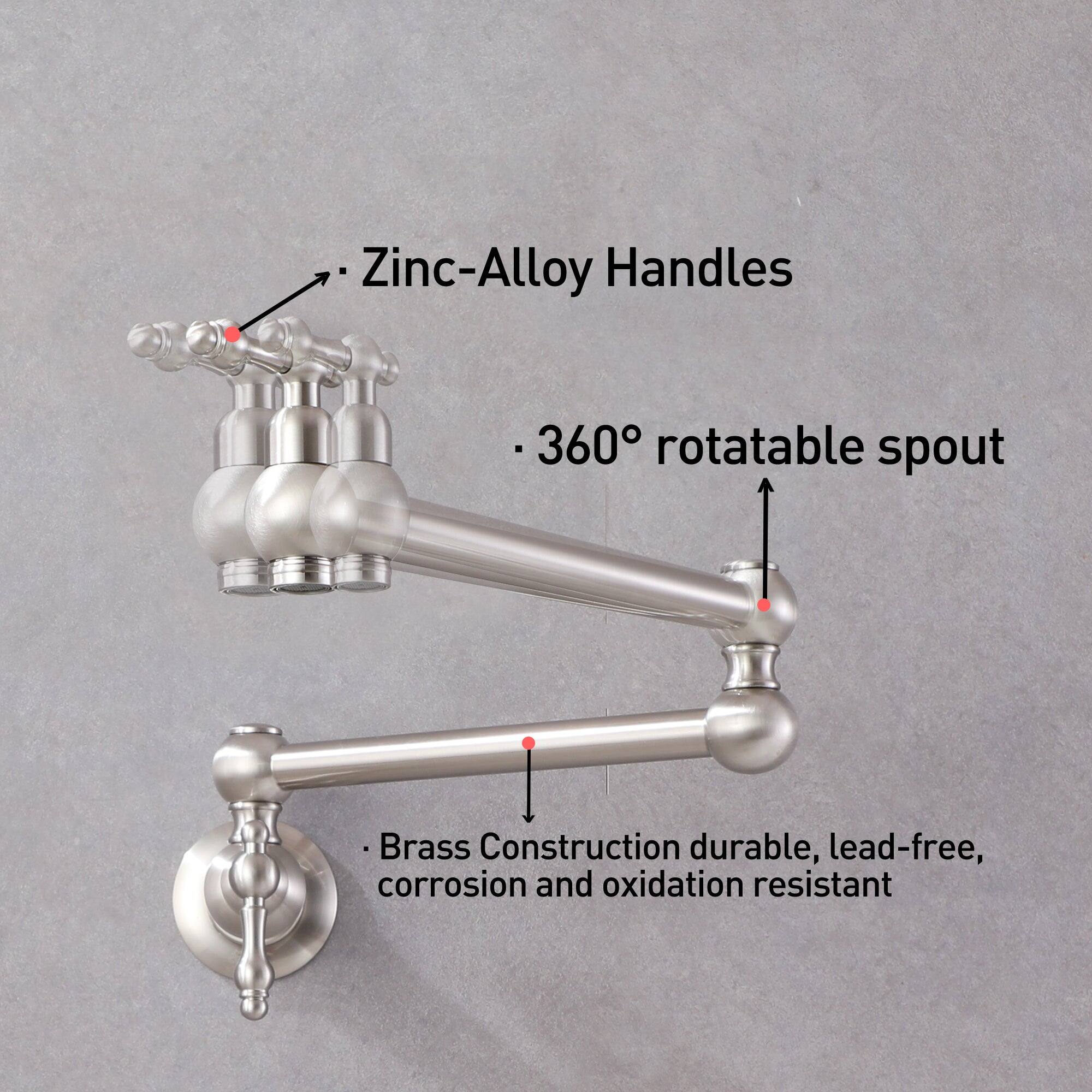 Zinc-Alloy Handles - 360° rotatable spout - Brass Construction durable, lead-free, corrosion and oxidation resistant