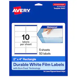 Avery - Durable Rectangle Labels, 2" x 4", 50 Total - White