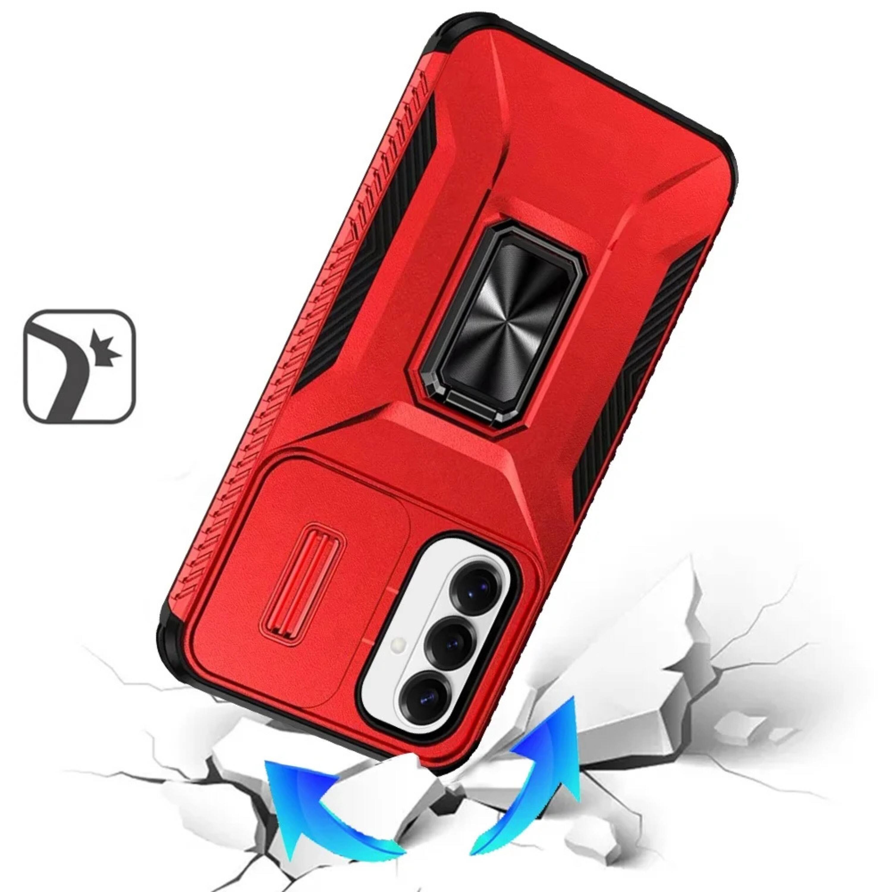 Angle. Kitcheniva - Full Coverage Metal Stand Lens Cover Phone Case With Tempered Glass For Samsung S26 Plus Red - Red.
