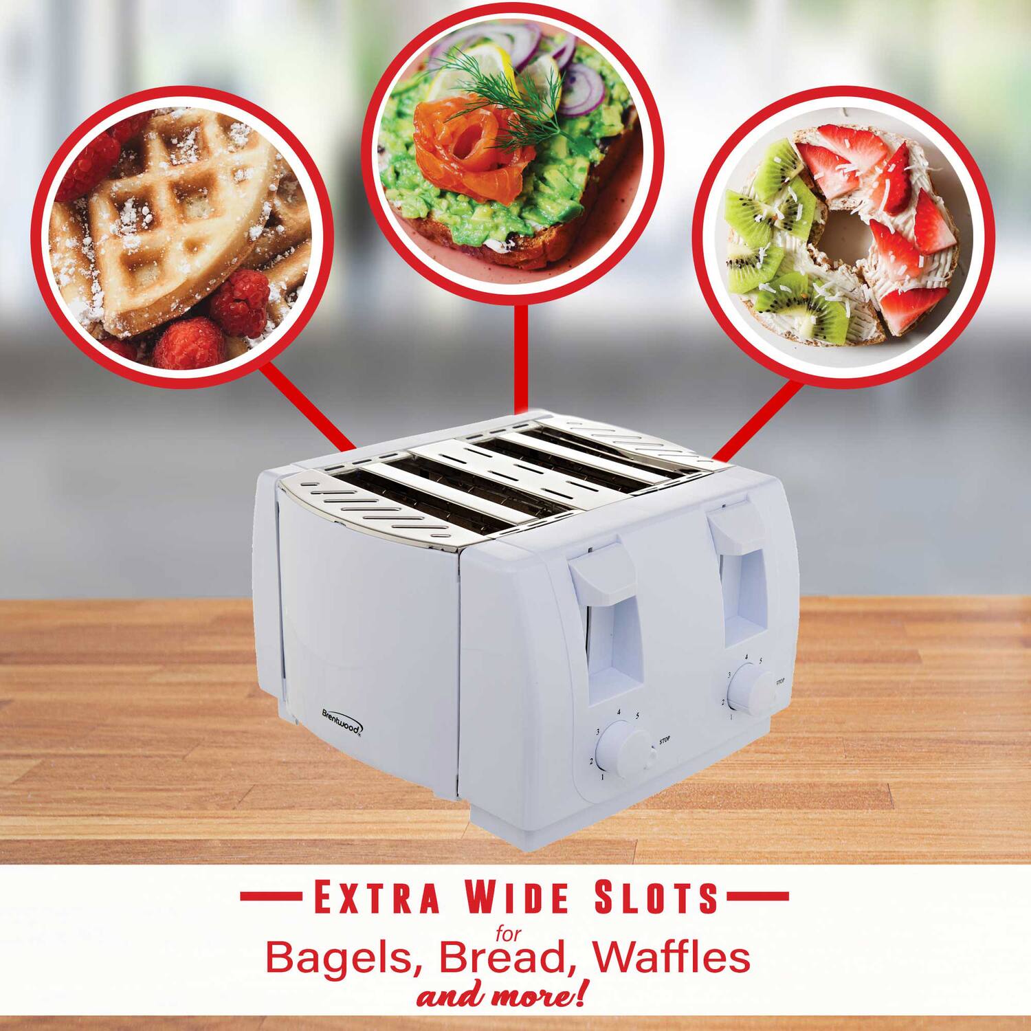 - EXTRA WIDE SLOTS for Bagels, Bread, Waffles and more!
