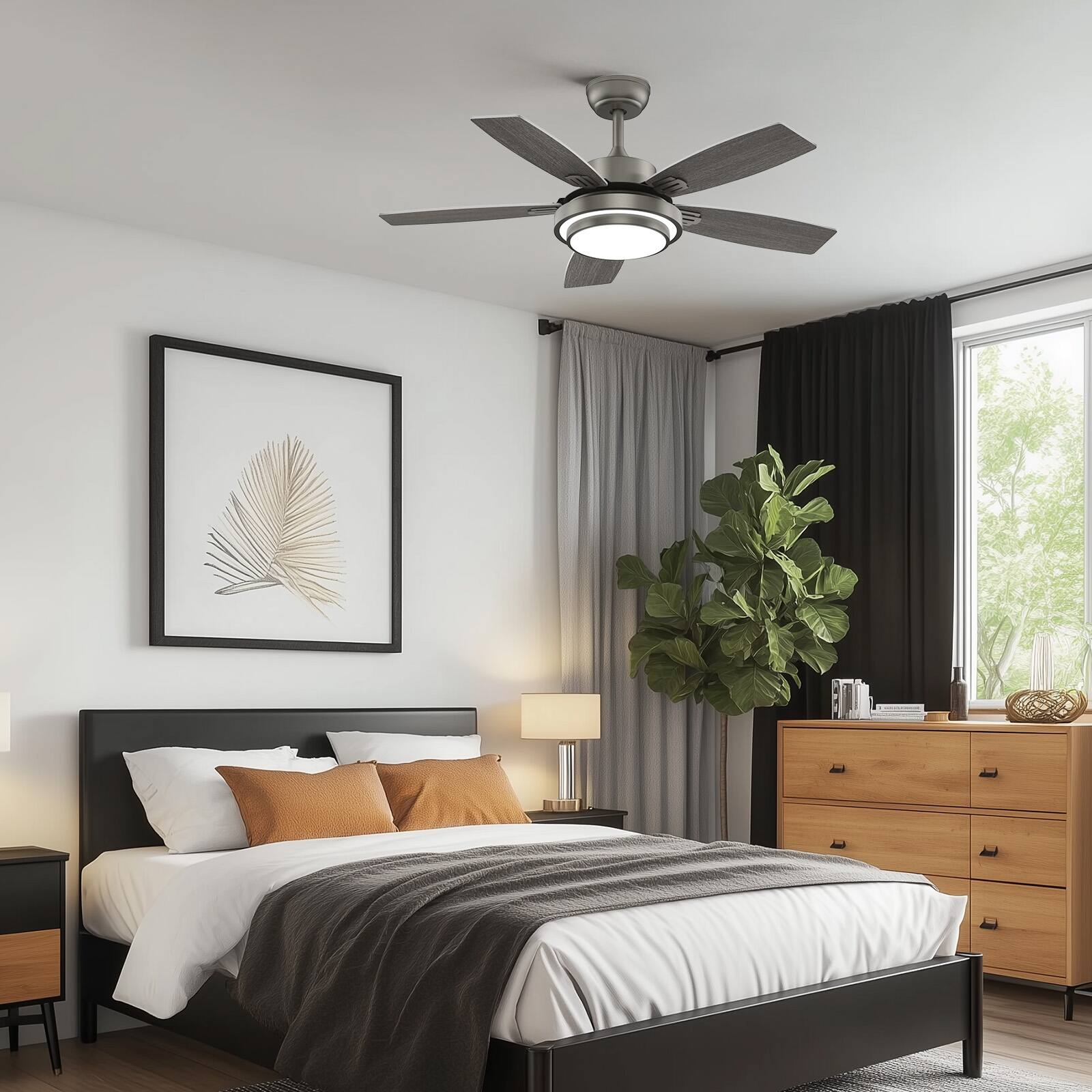 Alt View 4. Siljoy - 42-in Gray Ceiling Fan with Gray and Oak Color Blades Ceiling Fan With Light - Remote Included - Gray.