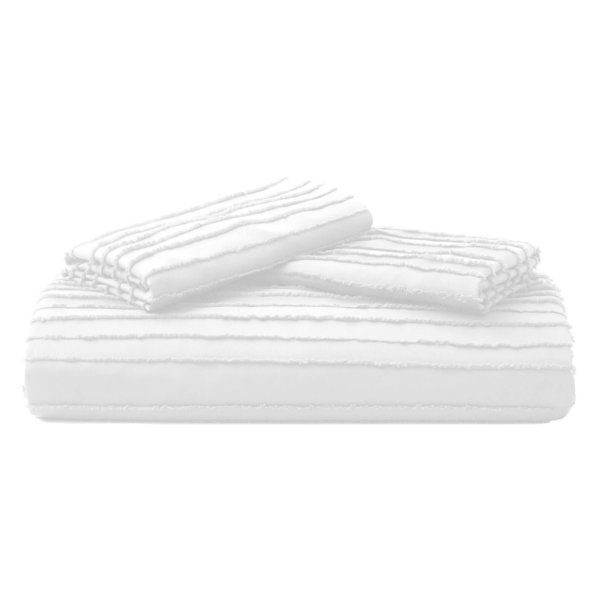 Alt View 1. Peace Nest - Peace Nest Microfiber Tufted Clipped Duvet Cover Set with Stripe Pattern - Cross White.