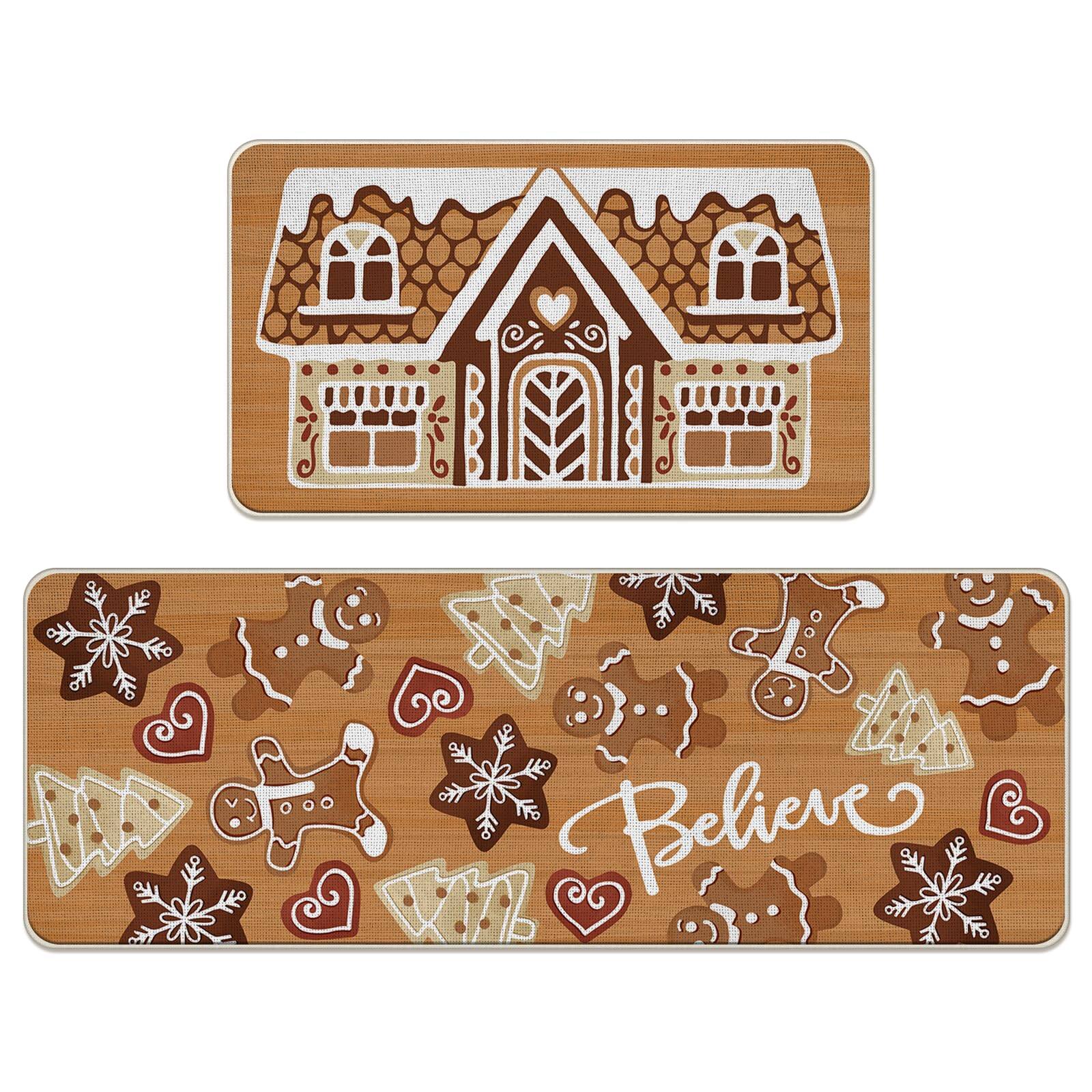 Alt View 1. Paradigms Interiors - Christmas Gingerbread House Kitchen Rugs Set Of 2 Xmas Man Believe Mats Decor Funny Holiday Farmhouse Floor... - Gingerbread.