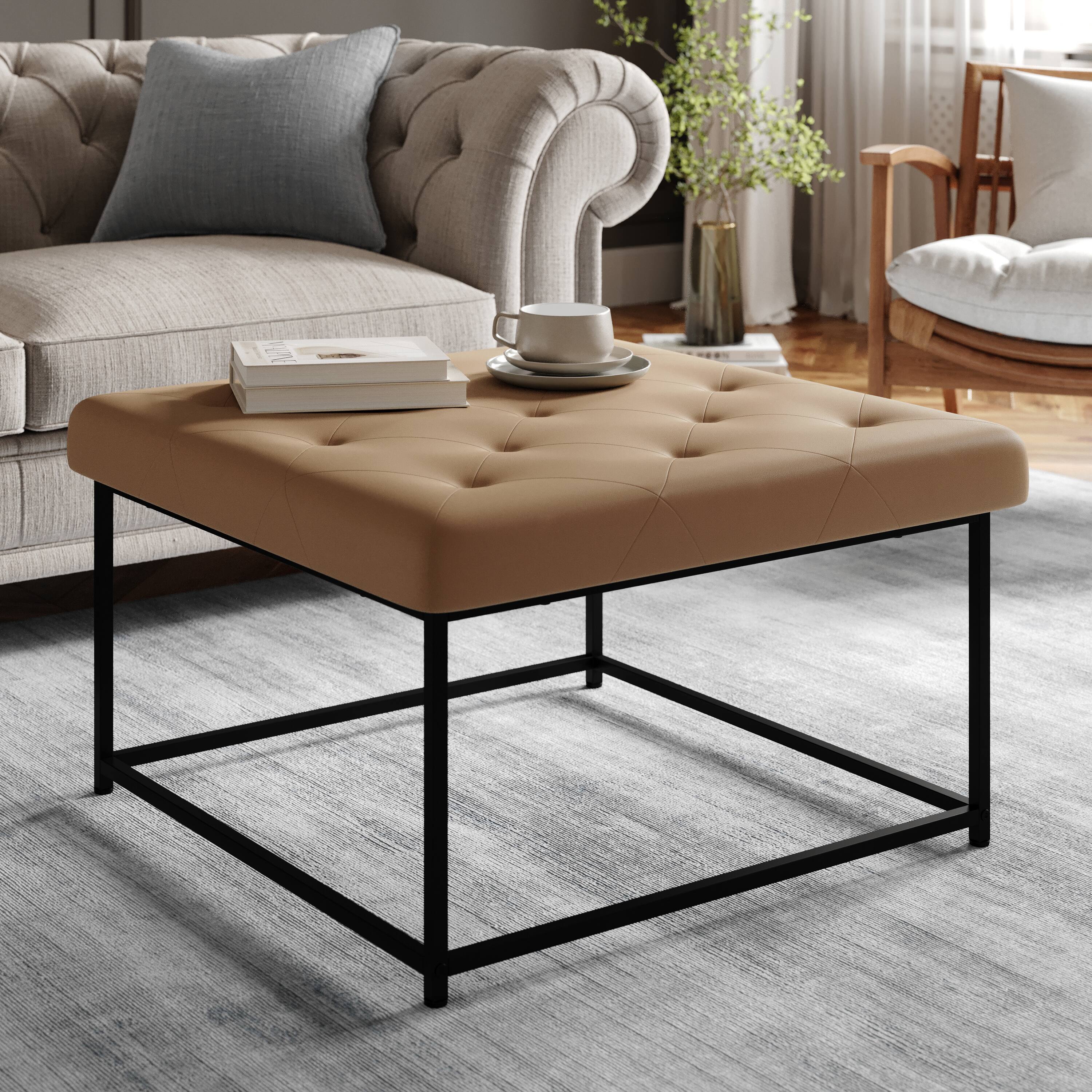 Alt View 1. Flash Furniture - Ashton 30" Square LeatherSoft Tufted Ottoman with Metal Frame, Light Brown LeatherSoft/Black Frame - Brown.