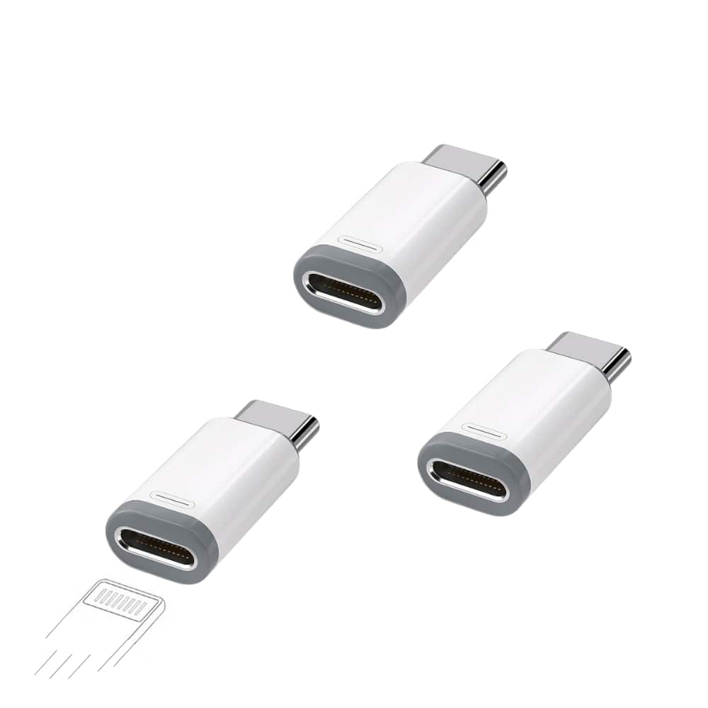 Qixxronics - Lightning Female to Type C Male Charger Adapter for Lightning Cable Connector for Type-C iPad iPhone Samsung (3-Pack) - White