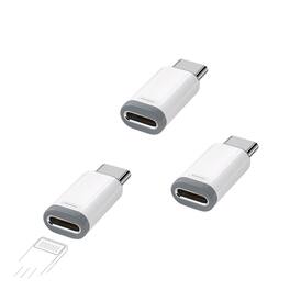 Qixxronics - Lightning Female to Type C Male Charger Adapter for Lightning Cable Connector for Type-C iPad iPhone Samsung (3-Pack) - White