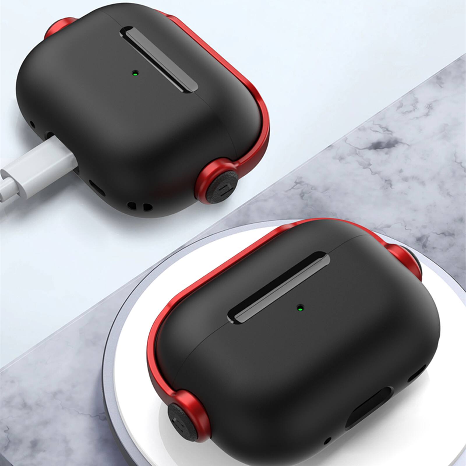 Back. Dteck - For Apple Airpods 4th Gen Secure Lock Shockproof Protective Case+Lanyard Keychain and Clean Pen - Purple.