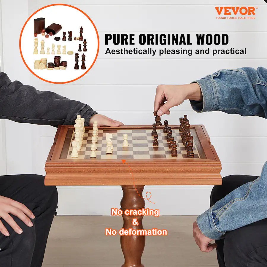 VEVOR 3 IN 1 Chess Checkers Backgammon Table Set, 18 Inch Premium ...