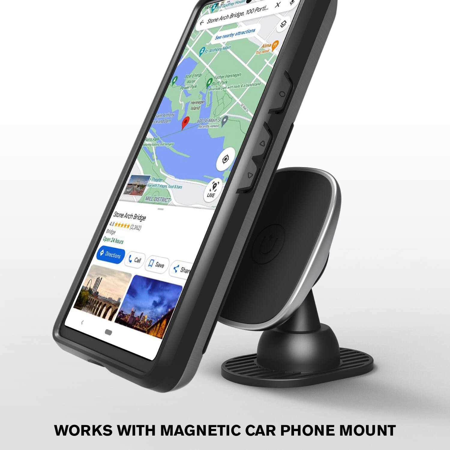 Stone Arch Bridge, 100 Portland, Stone Arch Bridge District, Stone Arch Bridge (2,362) Open 24 hours, Directions, Call, Save, Share, LIVE, WORKS WITH MAGNETIC CAR PHONE MOUNT