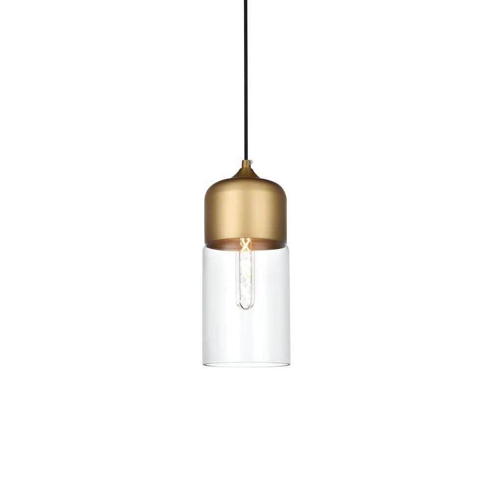 Back. Living District - Ashwell 5 Inch Pendant Clear Shade in Satin Gold - Satin Gold And Clear.