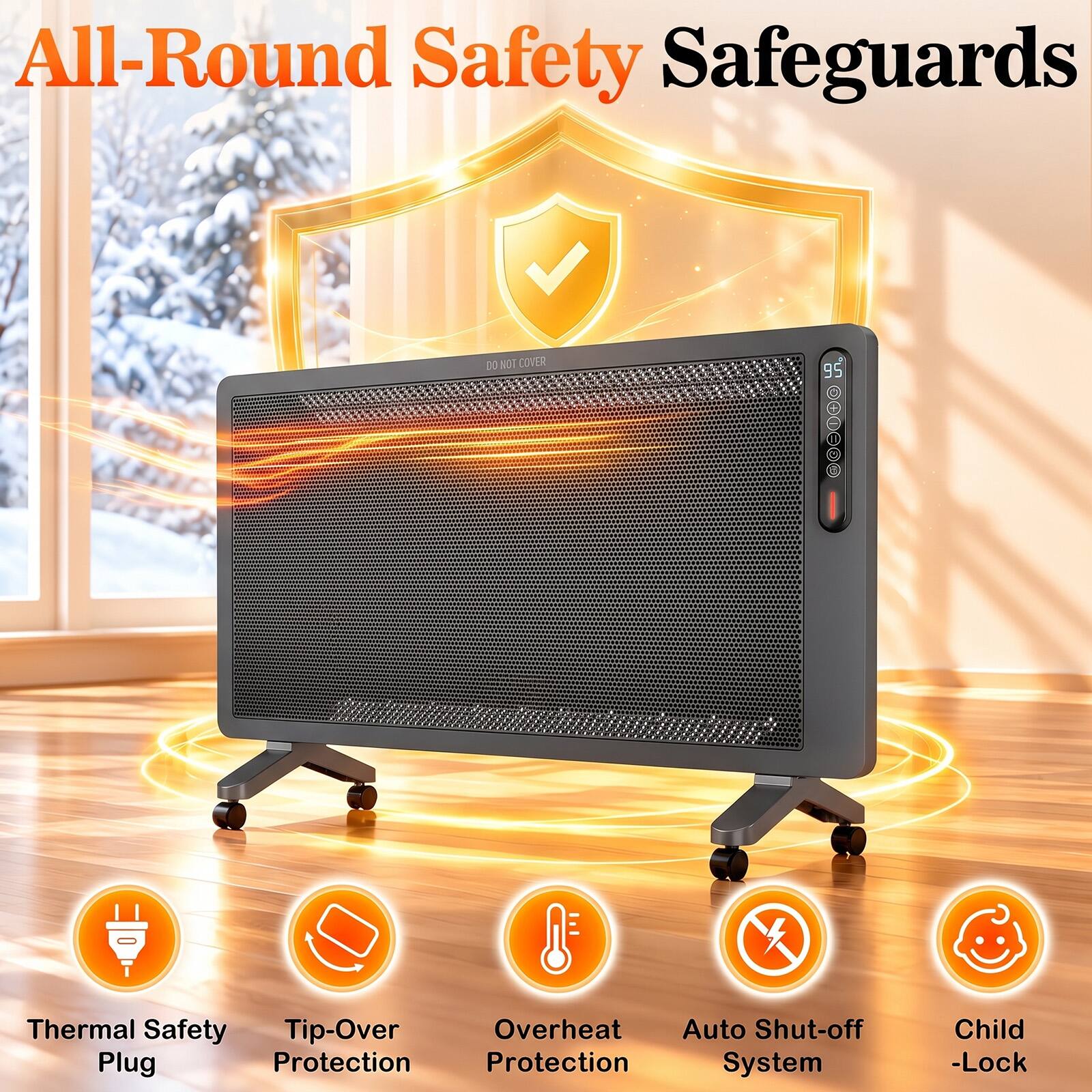 All-Round Safety Safeguards

DO NOT COVER

95

Thermal Safety Tip-Over Overheat Auto Shut-off Plug Protection Protection System

Child -Lock