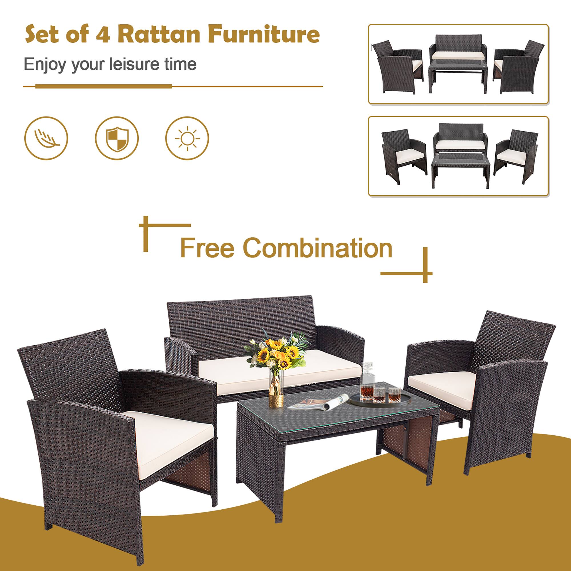 Set of 4 Rattan Furniture, Enjoy your leisure time, Free Combination