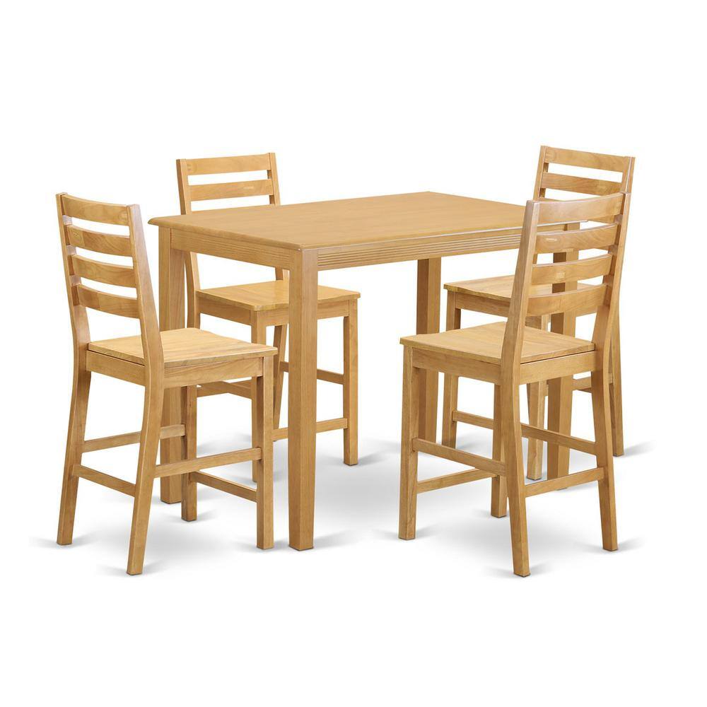Back. East West Furniture - 5 PC counter height pub set-pub Table and 4 Kitchen Chairs. - Oak.