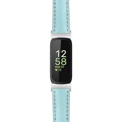 Front. StrapsCo - Everyday Leather Watch Band Strap For Fitbit Inspire 3 (Extra Short) - Light Blue (Silver Hardware).