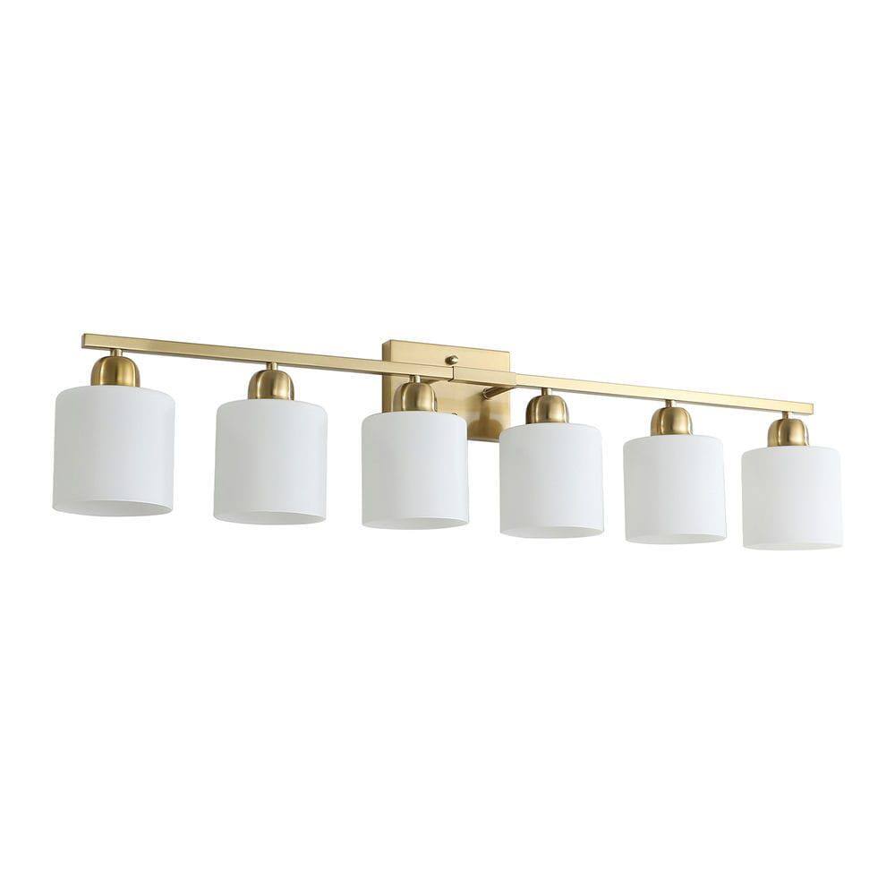 Angle. Kadyn - 6 Light Gold Bathroom Vanity Light, Gold Bathroom Light Fixtures, 38" Modern Brushed Gold Vanity Lighting Fixtures, Gold - Gold.
