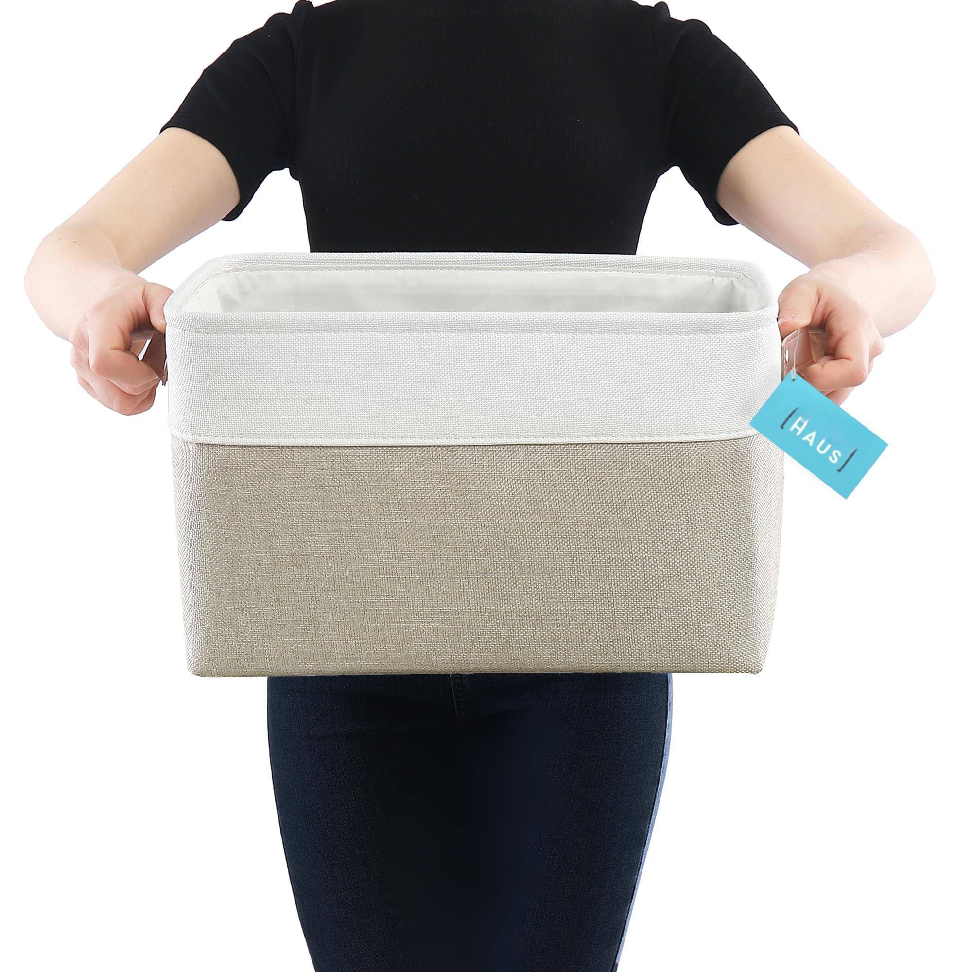 Alt View 3. Dapper Styles - Fabric Storage Baskets For Shelves 15x11in Closet Bins Cloth Organizing Linen Organizers Basket - Full Off-White-Small - 6pc.