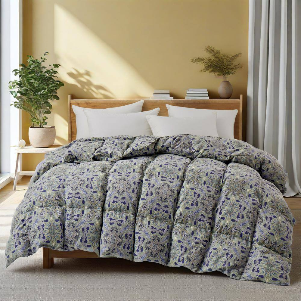Angle. Peace Nest - Peace Nest All Season Paisley Floral Goose Feather Fiber Comforter Duvet Vintage Style, Navy Paisley, Full/Queen - Navy Paisley.