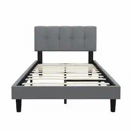 AOITUN - Twin Size Upholstered Platform Bed Frame, Button Tufted Fabric Headboard, No Box Spring Needed - Gray