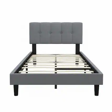Front. AOITUN - Twin Size Upholstered Platform Bed Frame, Gray Button Tufted Fabric Headboard, No Box Spring Needed - gray.