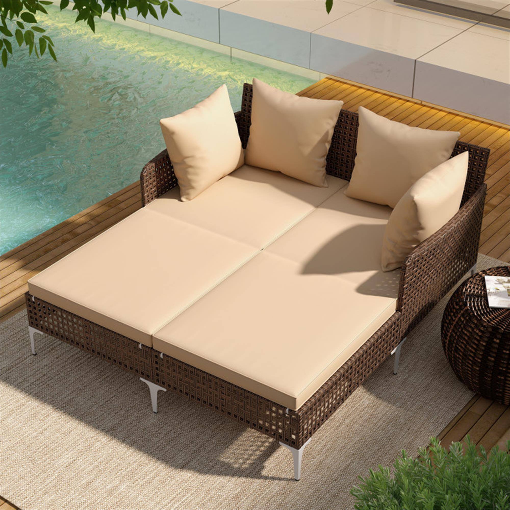 Alt View 7. Boyel Living - Brown Outdoor Rattan Double Daybed Wicker Chaise Lounge 60in L x 525in W x 275in H - Brown.