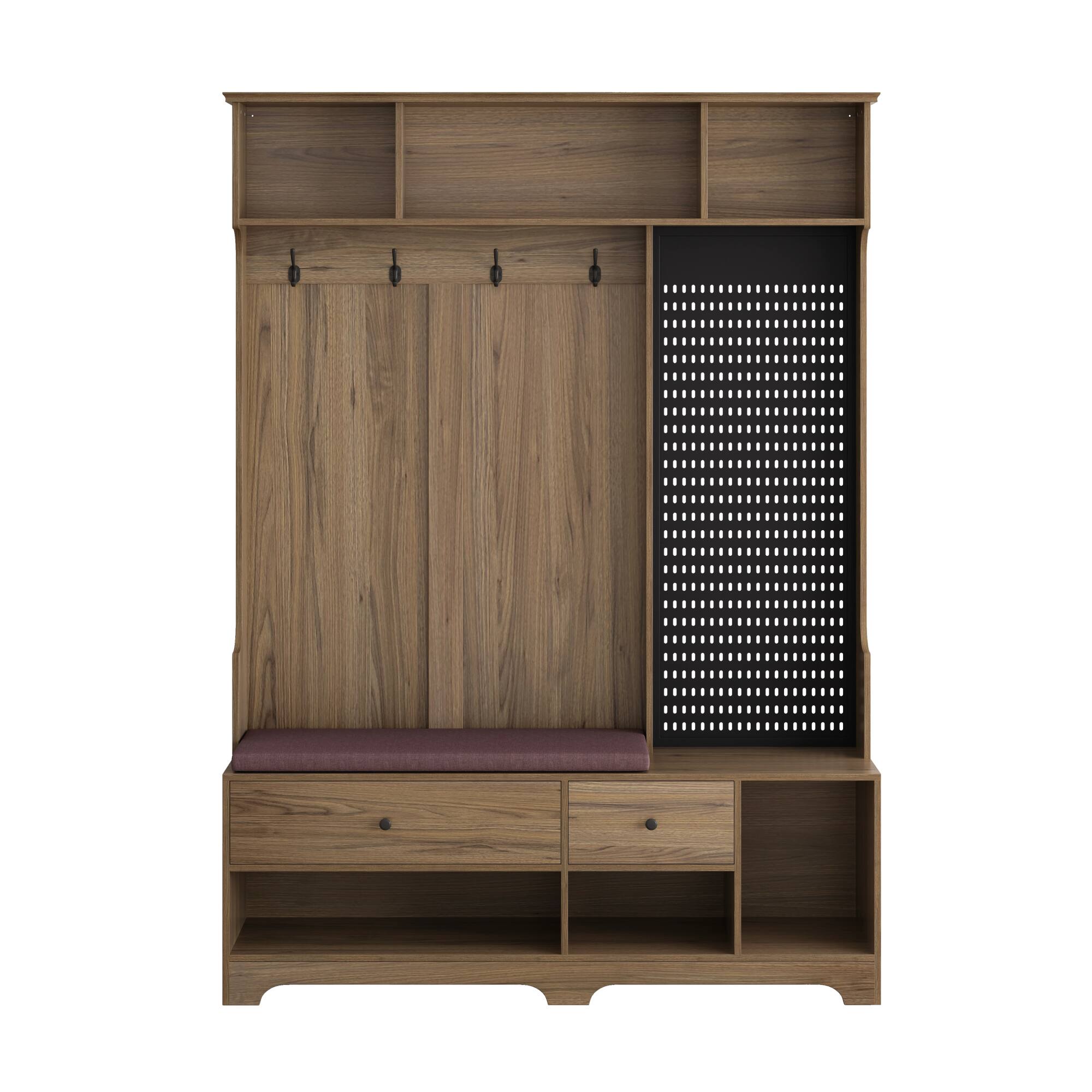 Alt View 4. GOODSILO - Multifunctional Entryway Storage Bench with Coat Rack, Shelves, and Customizable Pegboard for Organized Home Entry - Brown.