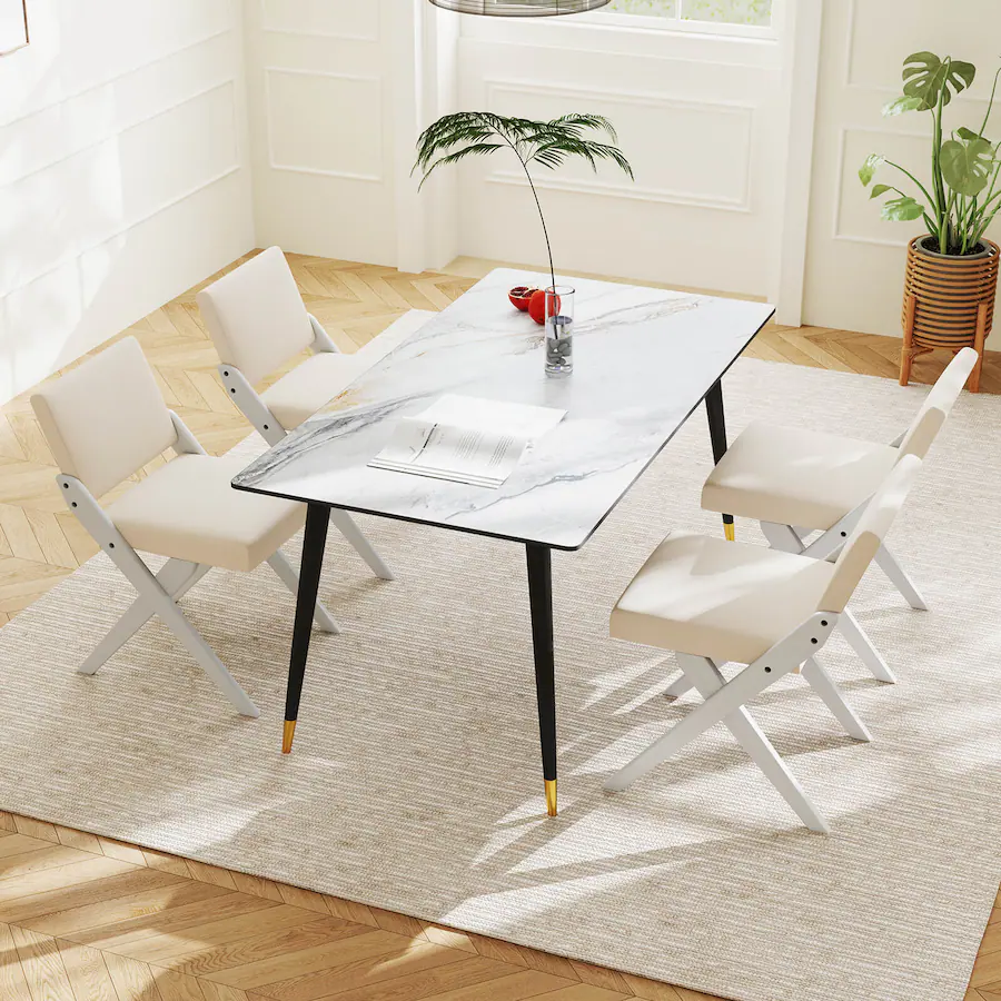 Costway Wooden Dining Chairs of 4 with Rubber Wood Frame Padded ...