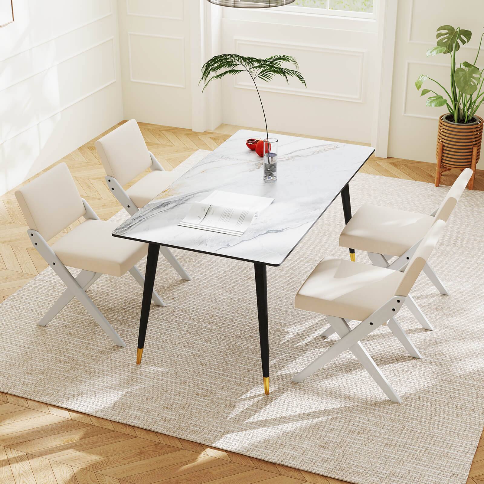Costway Wooden Dining Chairs of 4 with Rubber Wood Frame Padded ...
