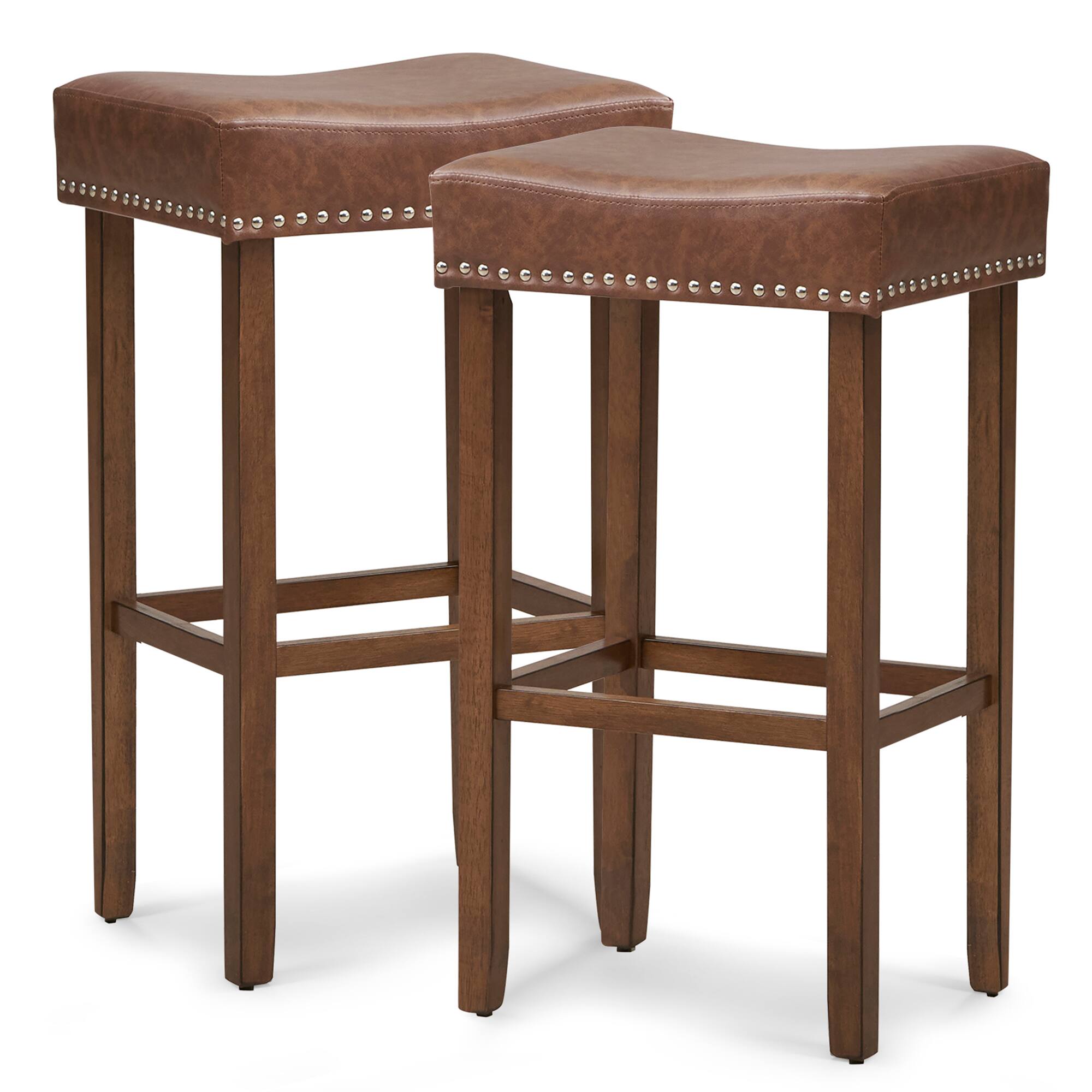Alt View 9. Gymax - Gymax 4PCS 29.5'' Bar Stool Set Counter Height Saddle Stools w/ Rubber Wood Frame - Brown.
