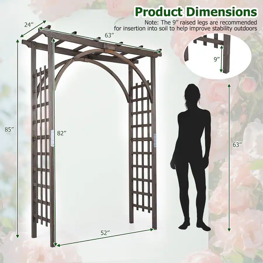 Comp.arch Dim Gymax Flat Top Garden Arch Trellis 85'' Tall Wood Garden Arbor for ...