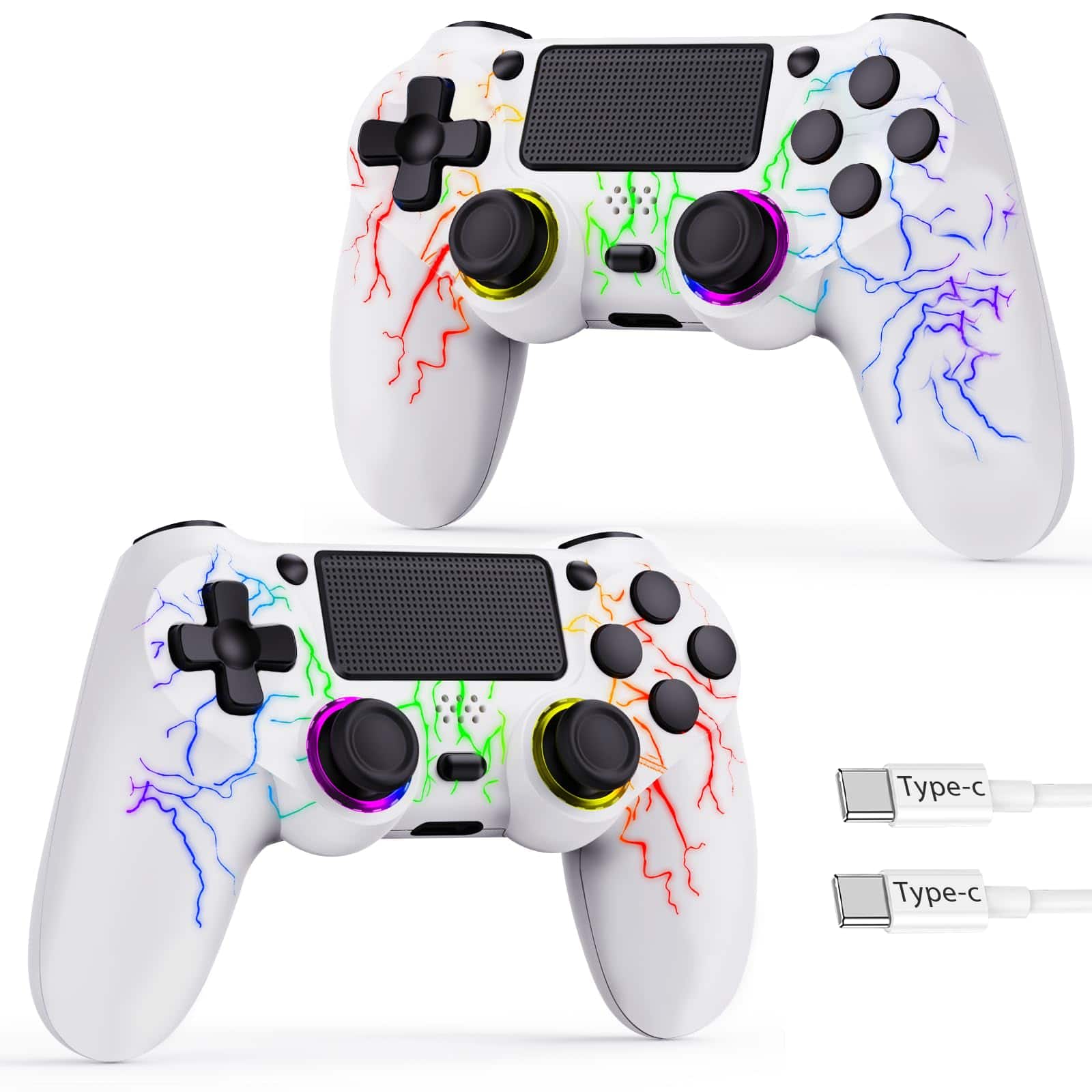 Dazzling Pops - controller for ps4 led ps4 slim pc with adjustable rgb light up hall effect joystick dual vibration axis - White