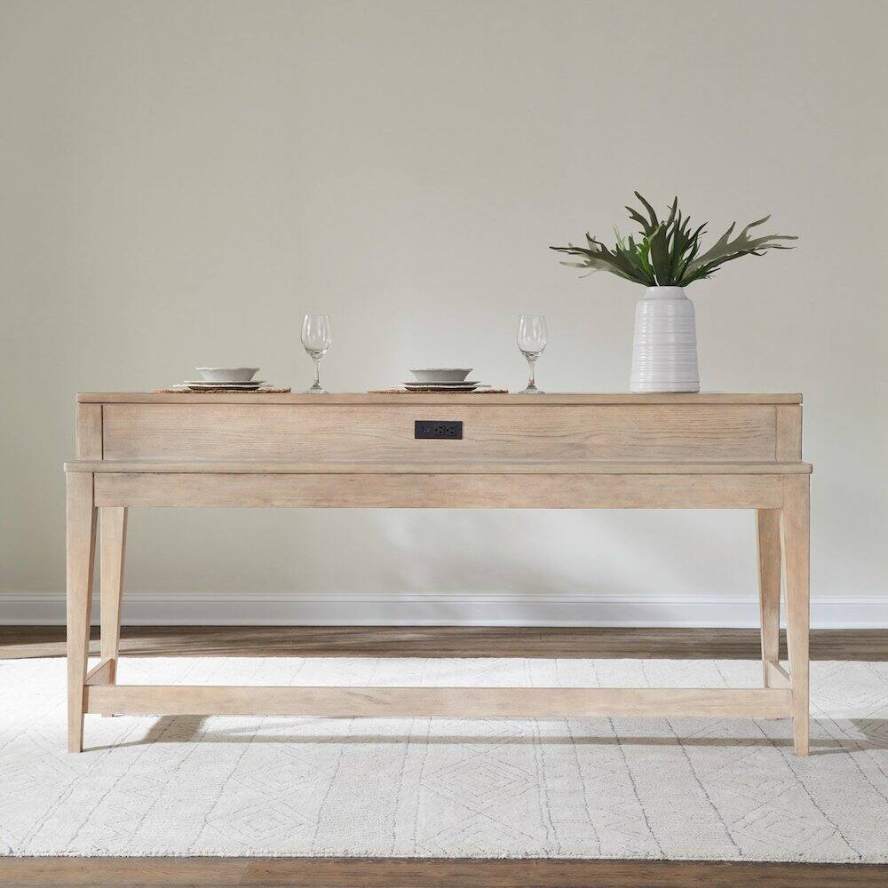 Alt View 4. Liberty Furniture Industries - Brentwood Console Bar Table with AC, USB Charging Station - Sandstone Oak Wood - Sandstone.