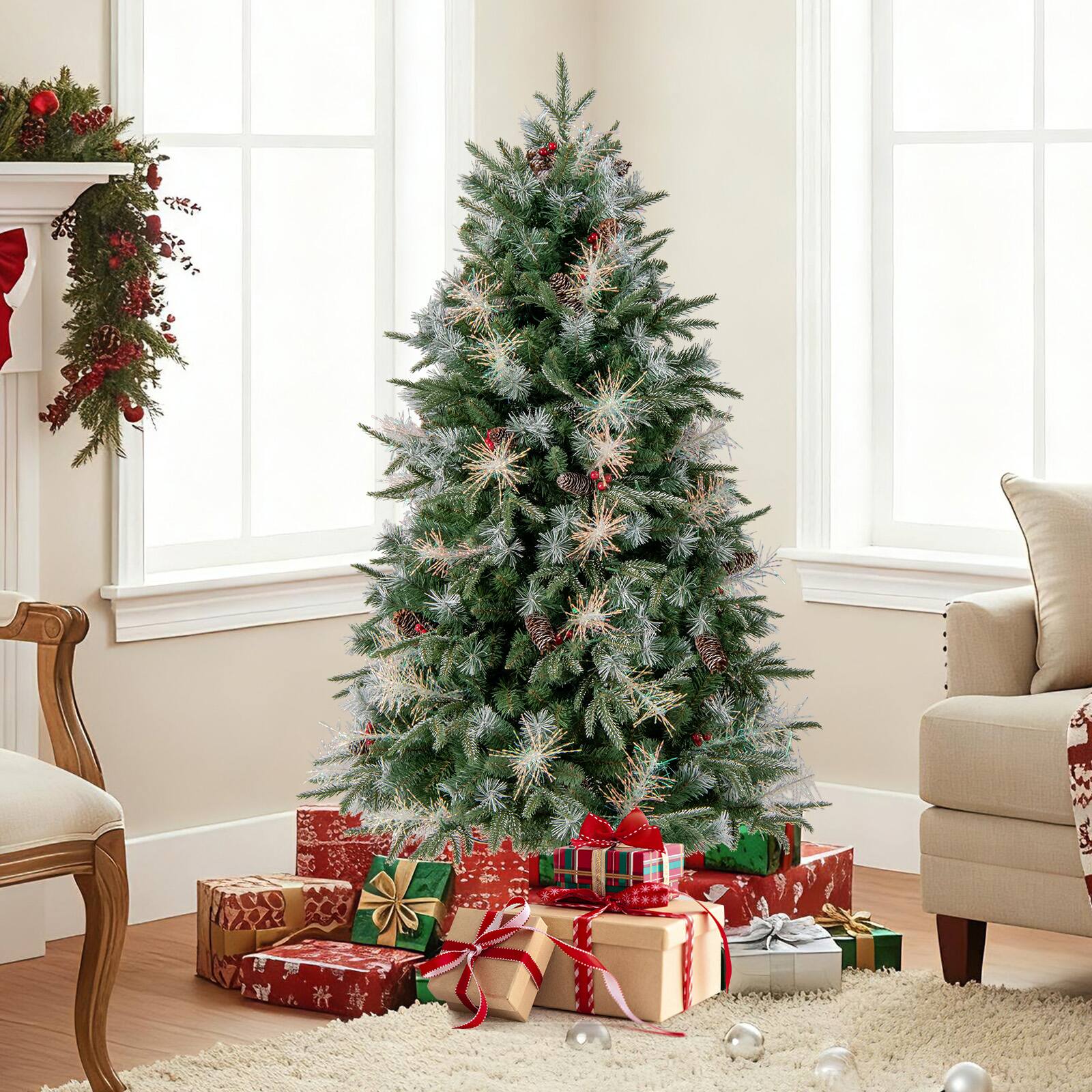 Alt View 4. Costway - Costway 5 FT Artificial Christmas Tree with 602 Branch Tips, 190 Warm White LED Lights - Green.