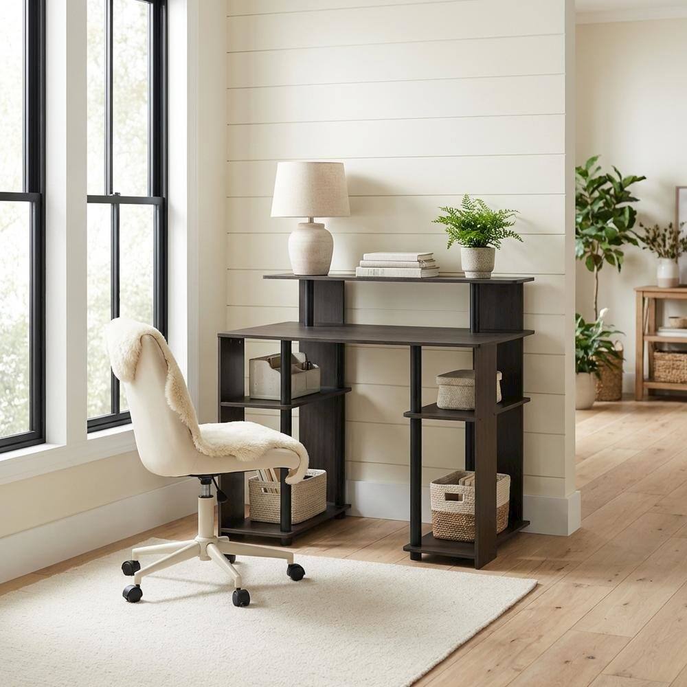 Left. BisonOffice - Walnut Finish Computer Writing Desk with Modern Design and Sturdy Build - WALNUT/BLACK.