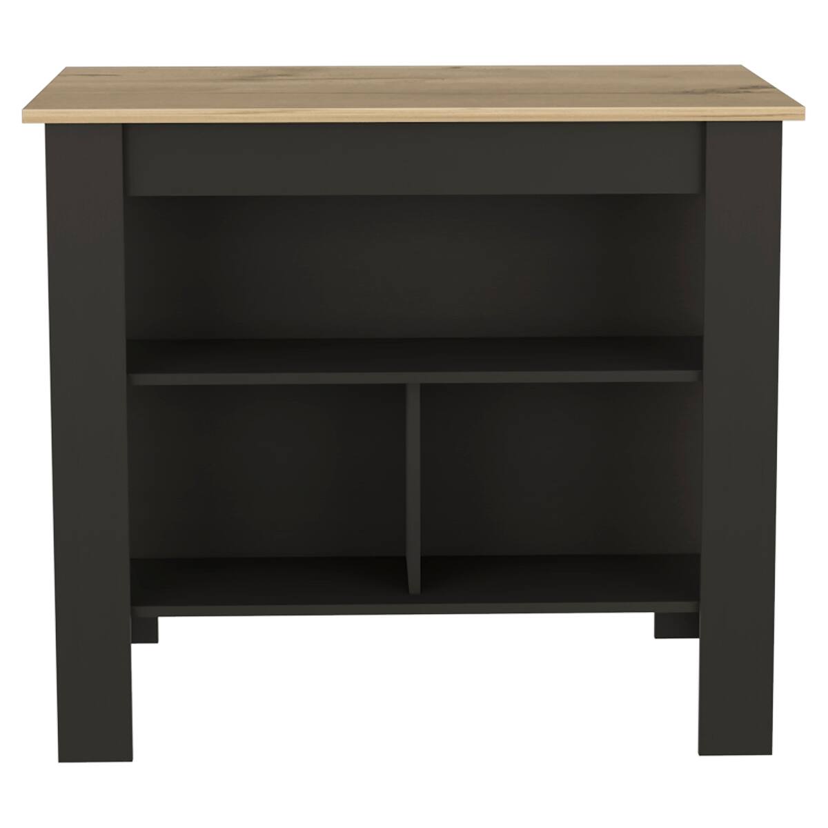 Alt View 1. Loheer - Loheer Modern Kitchen Island with Three Concealed Shelves, Rectangular, Black/Light Oak - Black/Light Oak.