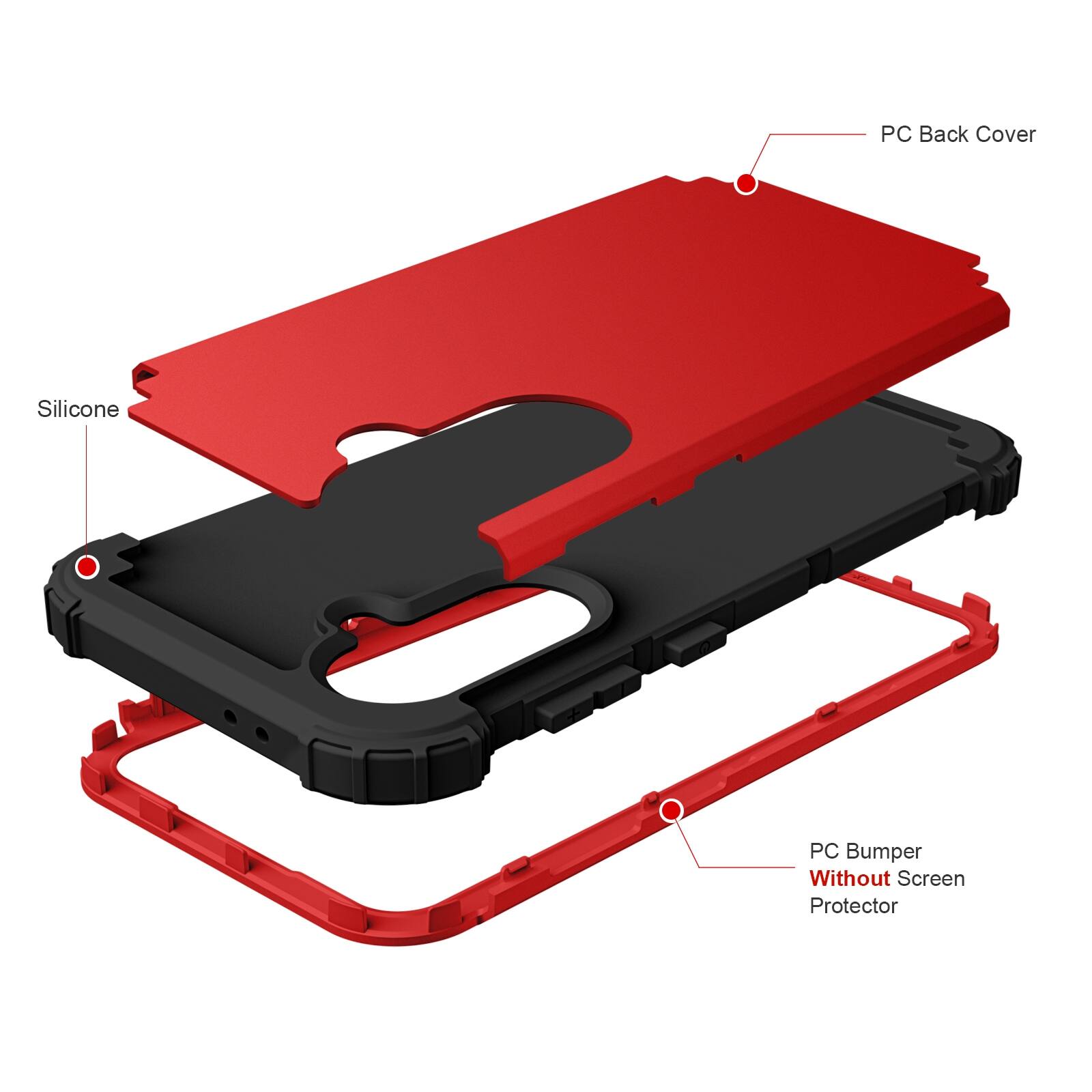 PC Back Cover  
Silicone  
PC Bumper Without Screen Protector