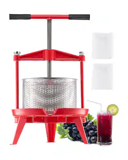 VEVOR - 2.38 Gal/9L Fruit Wine Press, Stainless Steel Basket with Cross-beam and Triangular Structure, Manual Juice Maker - Red