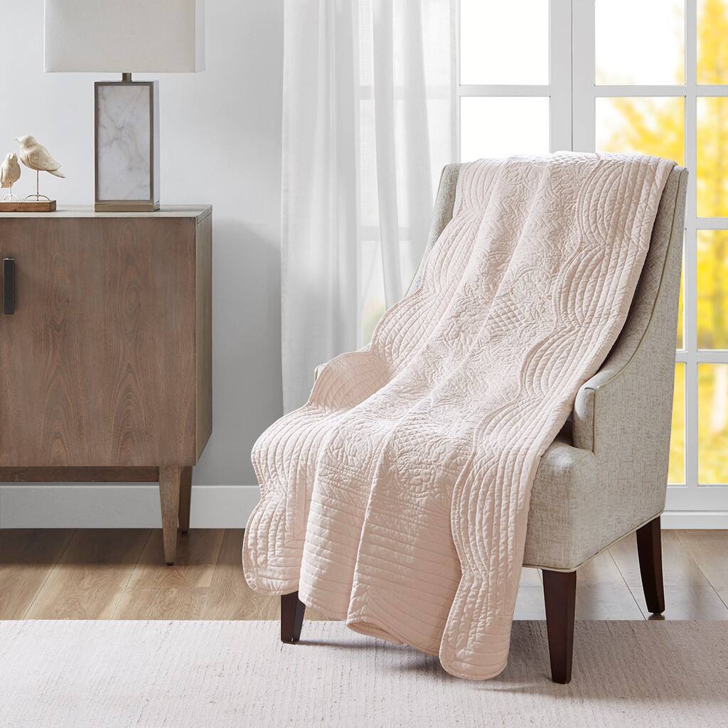Alt View 1. Gracie Mills - Gracie Mills Salvatore Oversized Stitched Scalloped Edges Throw Blanket - Blush.
